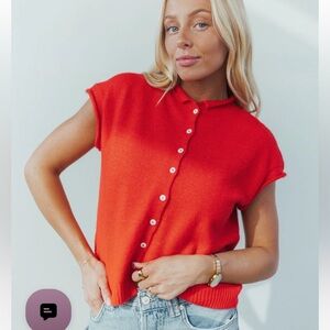 Things Between Short Sleeve Button Up Sweater Cardigan